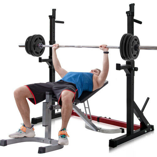 Barbell Rack 550lbs Max Load Adjustable Squat Stand Dipping Station Weight Bench