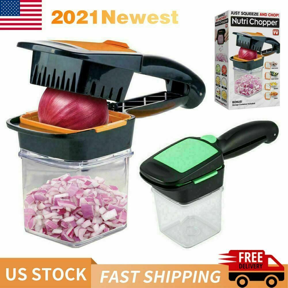 Nutrichopper - Food Chopper & Dicer W/ 3 Stainless Steel Blades & Container, New