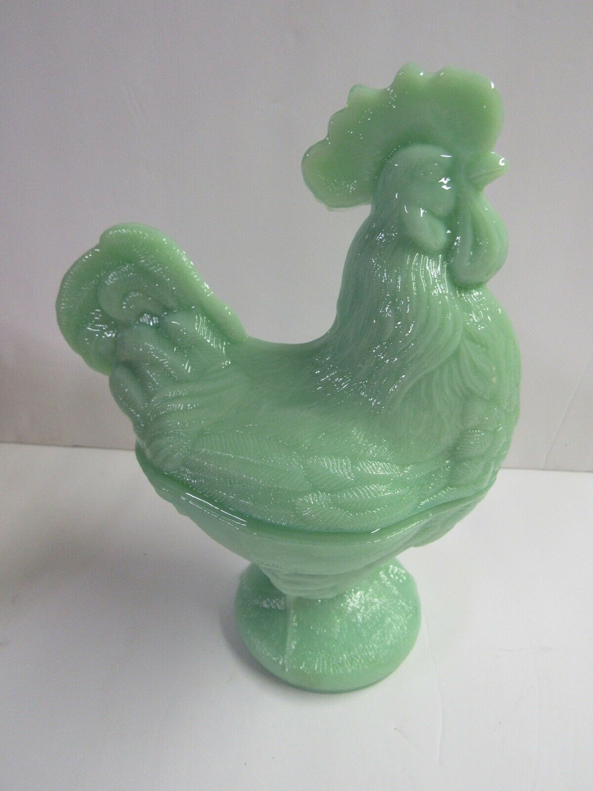 New Green Jadeite Standing Rooster Covered Dish