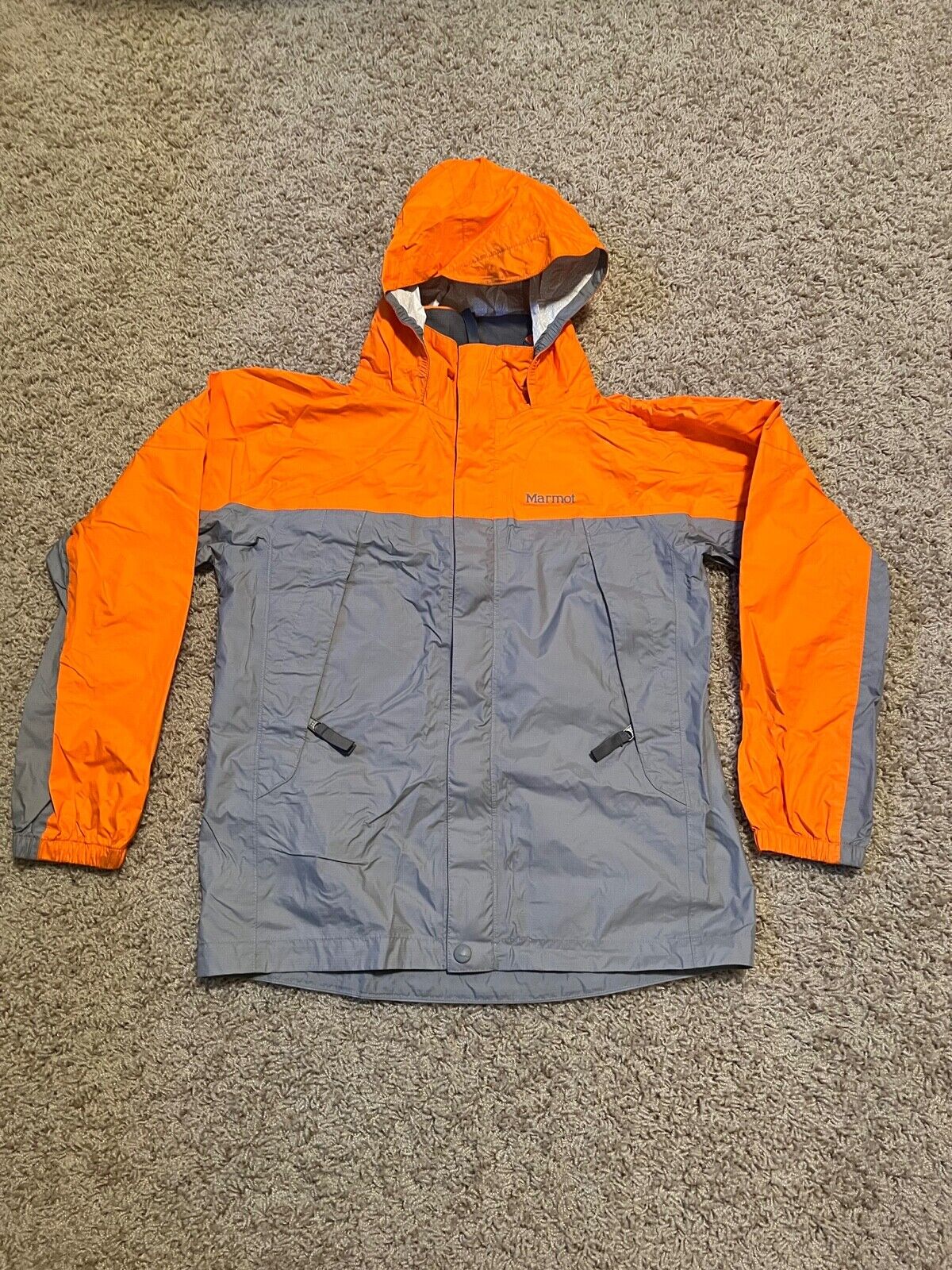 Marmot Rain Shell, Youth Large, Orange/gray