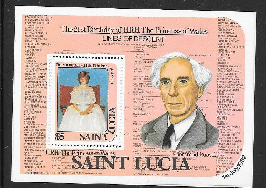 St.lucia  #595 $5 Princess Of Wales"  "s/s (mnh) Cv$5.00