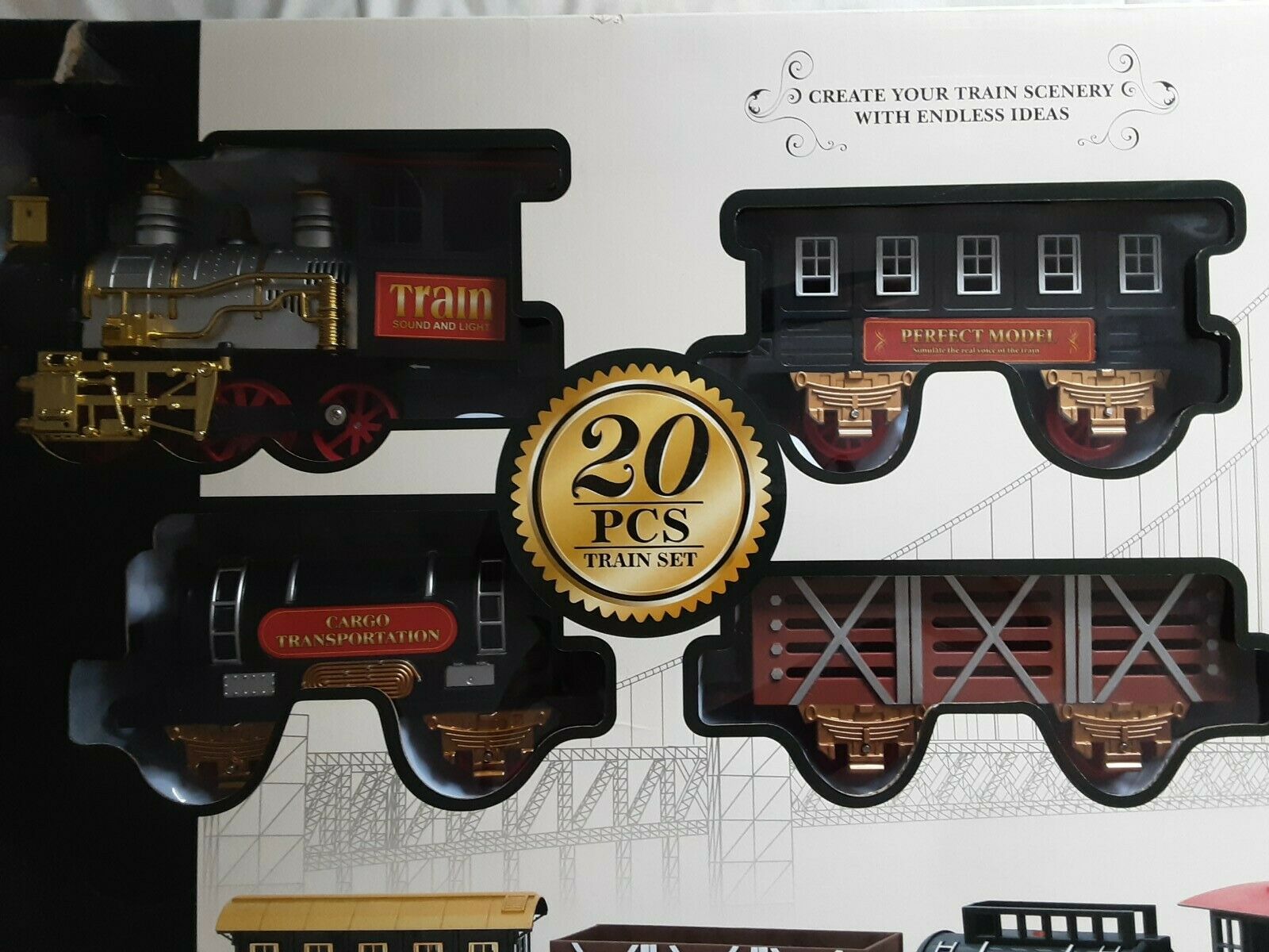 20-piece Set Battery Operated Train And Railroad Set With Sounds And Real Smoke