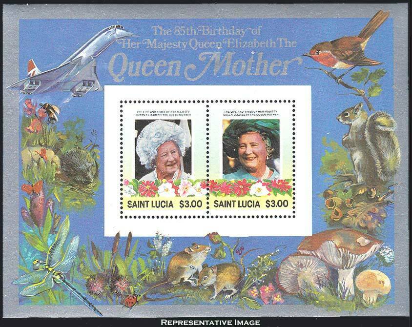 Saint Lucia Scott 787 $3 And $3 Queen Mother Se-tenant Souvenir Sheet.