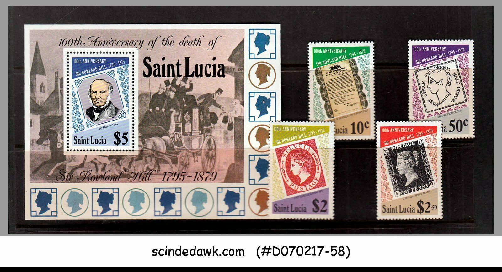 St. Lucia 1979 Death Centenary Of Sir Rowland Hill - Set Of 3-stamps & 1-m/s Mnh