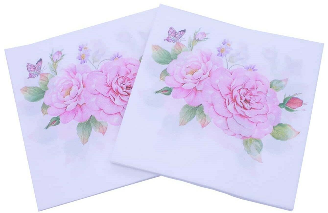 L127 2 Single Paper Decoupage Napkins Lunch Size 6.5 Flower Carnations Pink