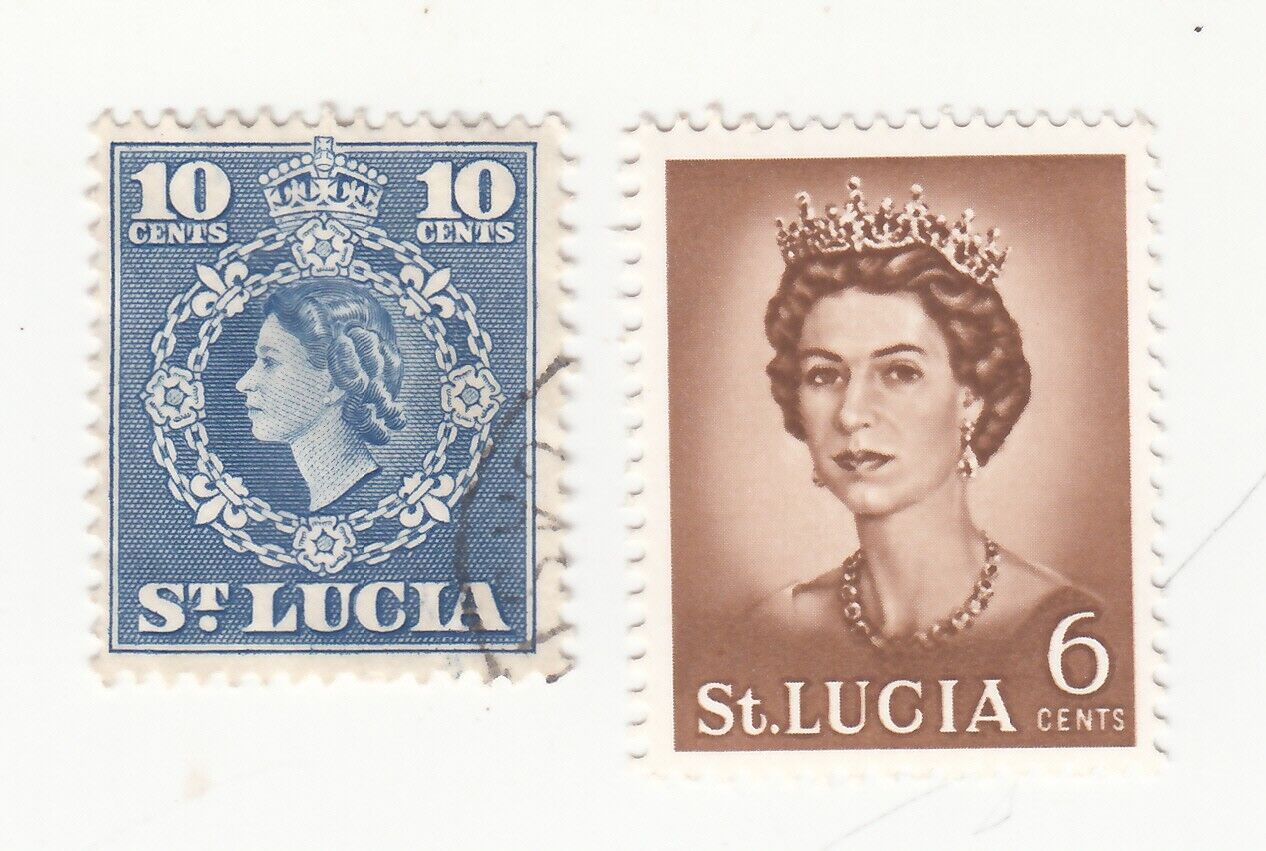 St. Lucia 1953 -1964.  Queen Elizabeth Ii.10c And 6c. Sc# 164 & 186. Used & Mnh